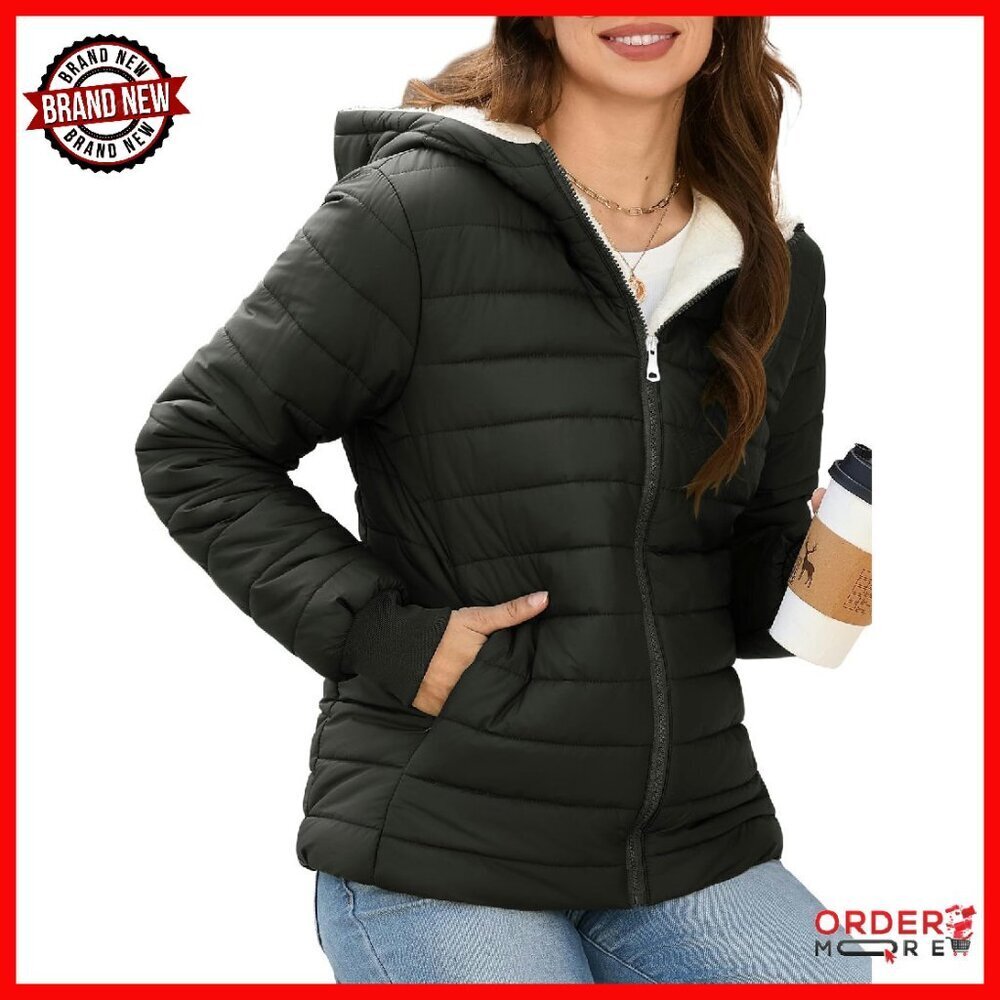 Women's Fleece Lined Puffer Jacket Windproof Water-Resistant Winter Coat